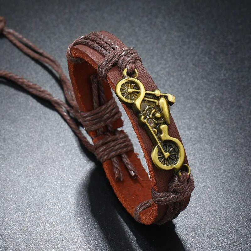 New fashion simple retro woven leather bracelet personality alloy motorcycle cowhide men's bracelet accessory jewelry