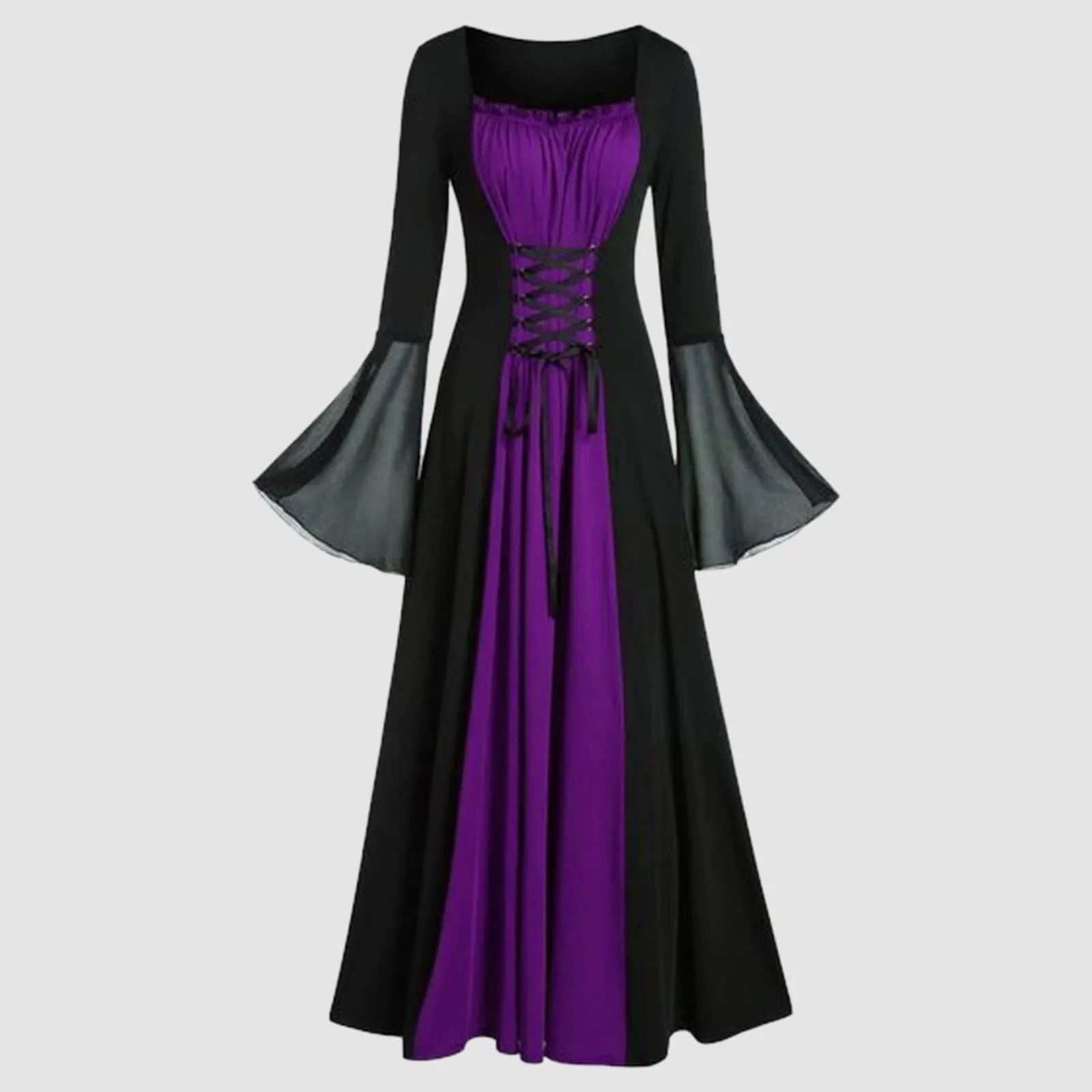 Halloween Medieval Dresses For Women Costumes Trumpet Sleeves Gothic Retro Gown Strap High Waist Cosplay Dress Dress Up Party