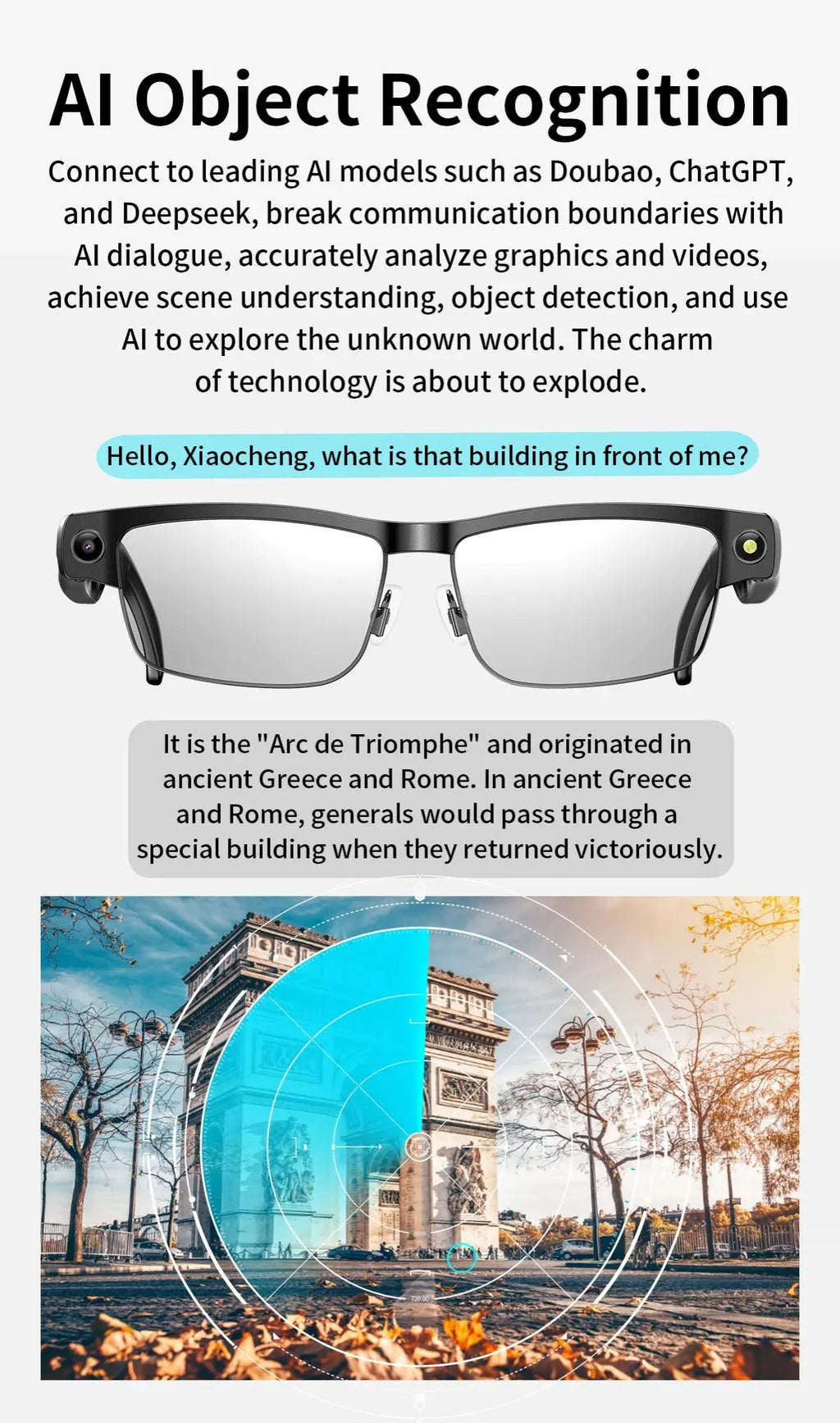 Smart Glasses with HD Camera 1200P Anti-shake Video Record Real-time Translation Object Recognition Bluetooth Call Smart Glasses