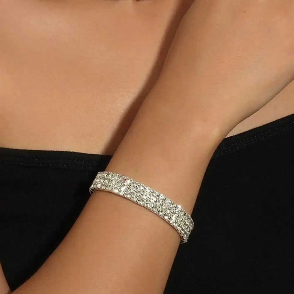 Bracelet Necklace Studs Earrings Bracelet Elegant Shiny Rhinestones Multi-layer Geometric Gift Women Wedding Jewelry Set