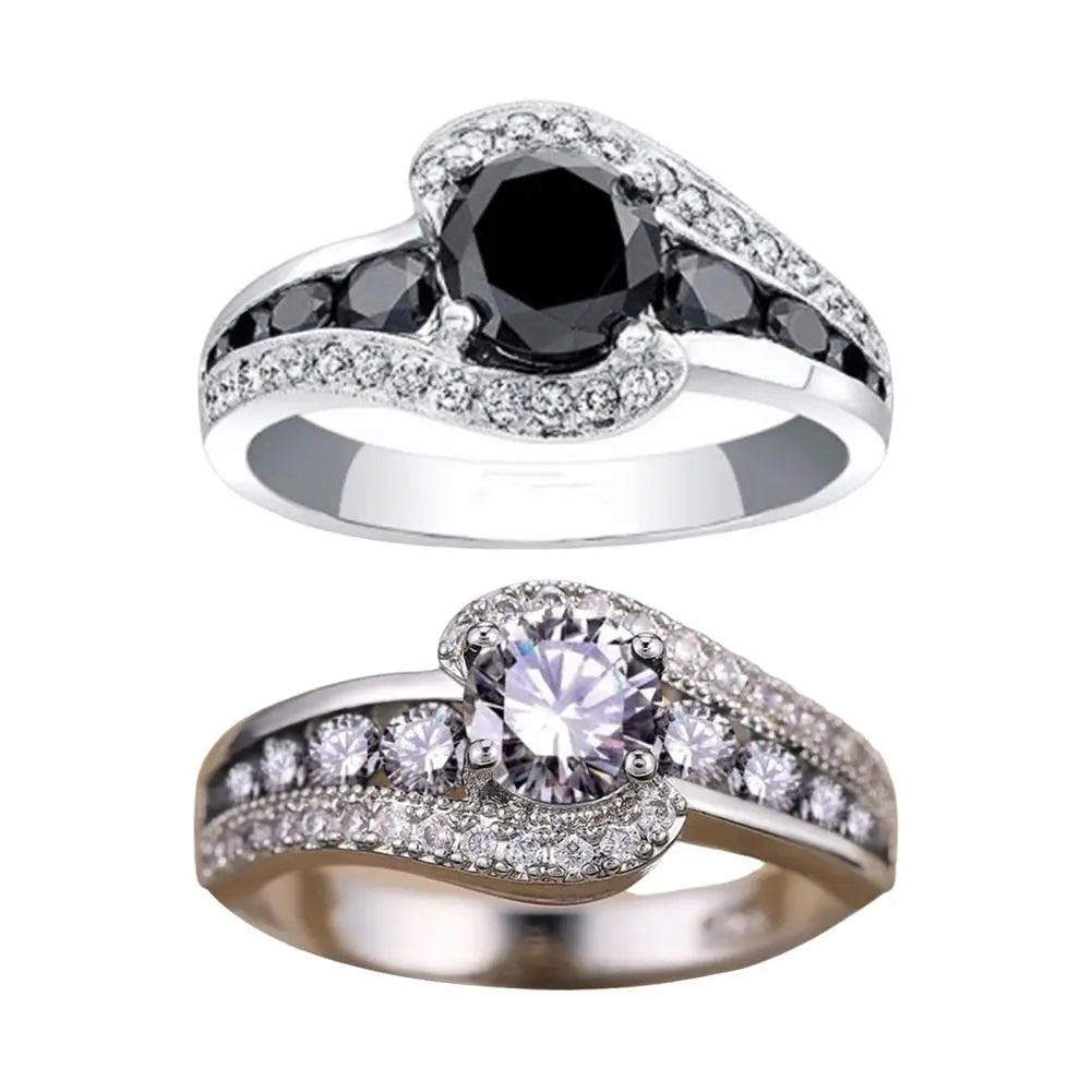 Cubic Zirconia Finger Ring Wedding Black Transparent Irregular Geometry Finger Band Polished Party Couple's Ring Jewelry gift