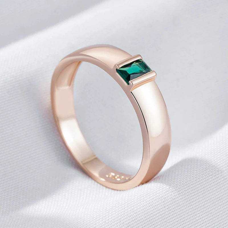 Kinel Hot 585 Rose Gold Color Simple Big Ring for Women Fashion Square Green Natural Zircon Accessories Vintage Wedding Jewelry