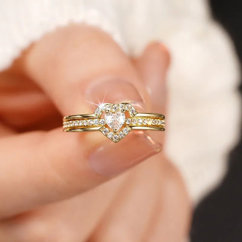 925 Sterling Silver Romantic Wedding Band Ring Female Love Jewelry Brilliant Heart Zirconia Finger Accessories Engagement Ring