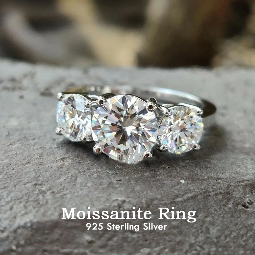 2/4CT GRA Certified Moissanite Rings 925 Sterling Silver Three Diamond Engagement Wedding Band For Women 18K Plated Fine Jewelry