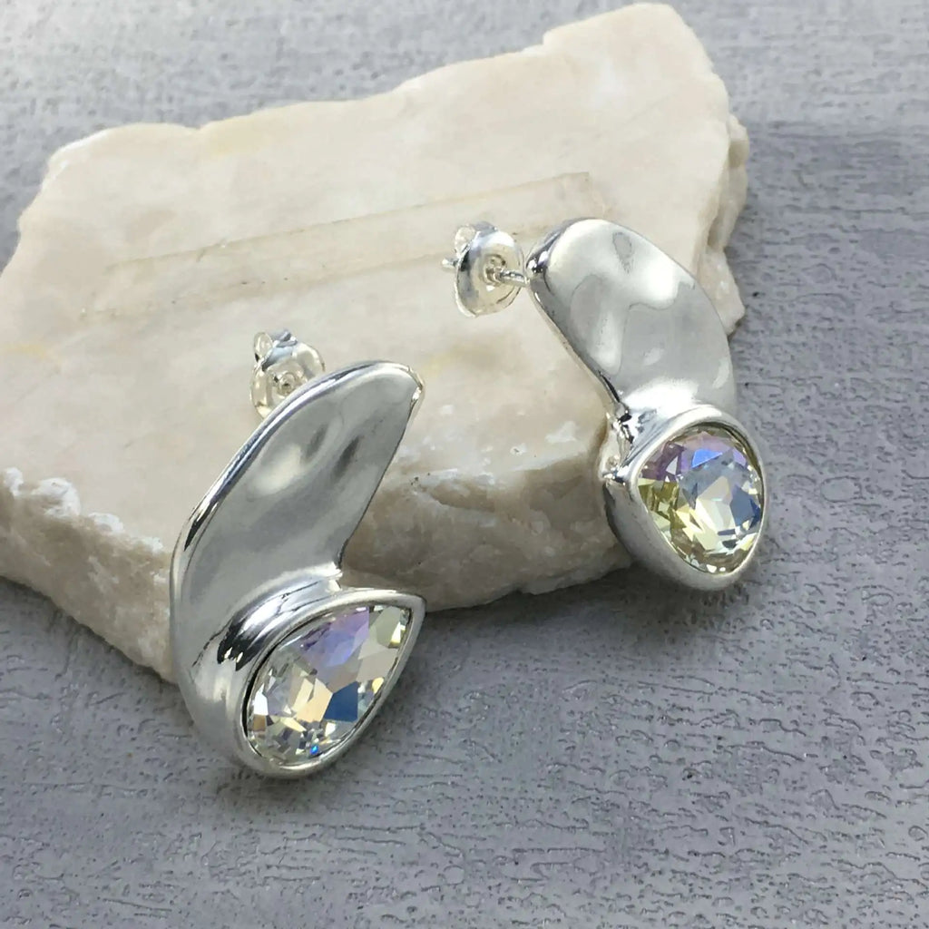 2025 Summer Sweet Beautiful Bright Silver White Crystal Earrings Women's Jewelry Accessories Party Gifts