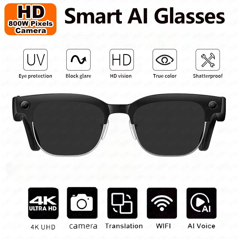 8MP HD Smart Video Glasses  Anti Shake Video Recording WIFI Bluetooth Transmission Object Recognition Slide Touch Smart Glasses