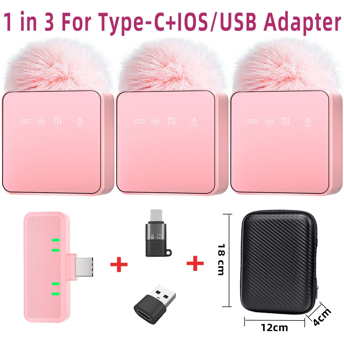 1 In 4 Pink Noise Canceling Lavalier Microphone With Windproof Cap Wireless Mute Function For Cell Phone Portable Audio Video