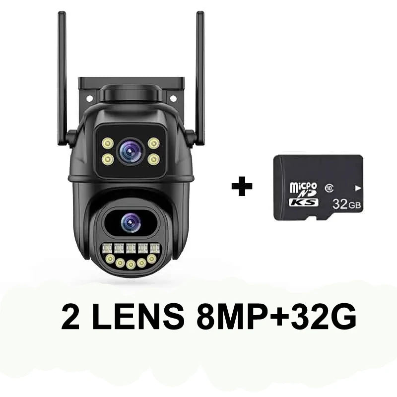 6K 12MP ICSEE Wifi Security Camera 3 Lens Dual Screen 8X Zoom Outdoor Waterproof Color Night Vision IP66 Surveillance Camera