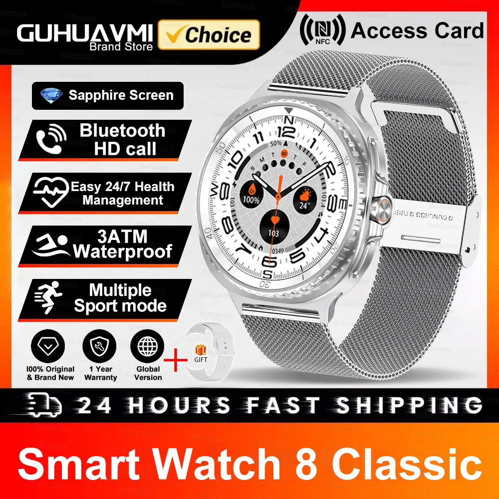 New Smart Watch 8 Classic Men HD Display Screen GPS BT Call Sports Fitness Waterproof Watch SmartWatch 1.32-inch For Android IOS