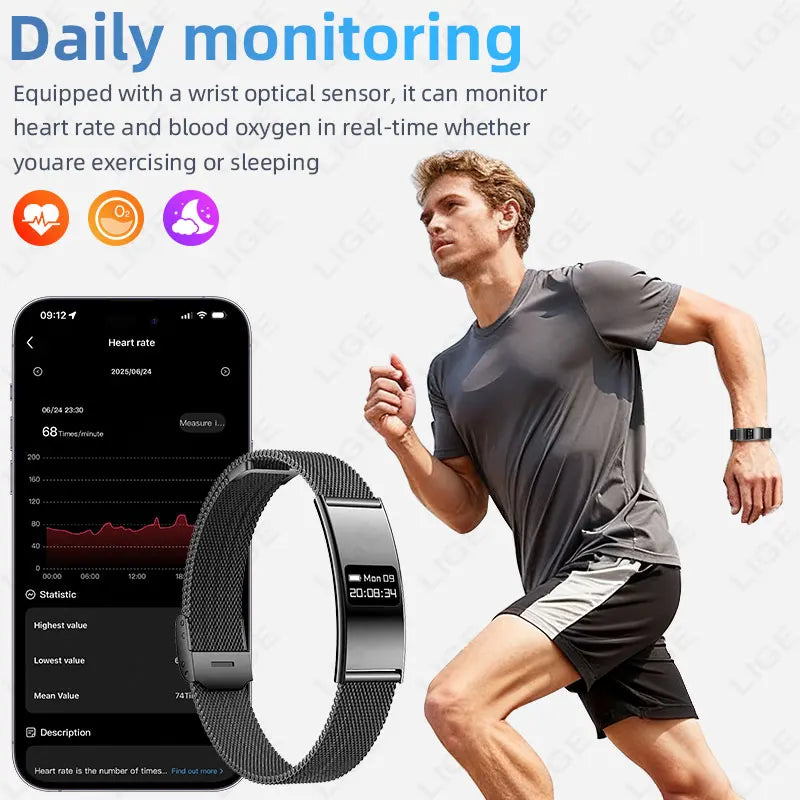 LIGE New Smart Bracelet Ultra-thin Heart Rate Blood Oxygen Sleep Monitoring Waterproof Smart Watch Sports Women Men Smart Band