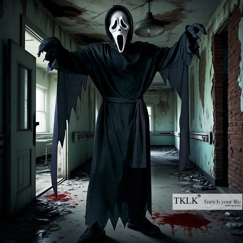 1 Set Halloween costumes with loud screams, horror movies cosplay outfits, scary clothes, masks, gloves - perfect for Halloween