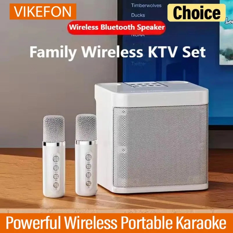 10W Powerful Wireless Portable Dual Microphone Bluetooth Sound Outdoor Family Party Karaoke Subwoofer Boom Box with 2 Microphone
