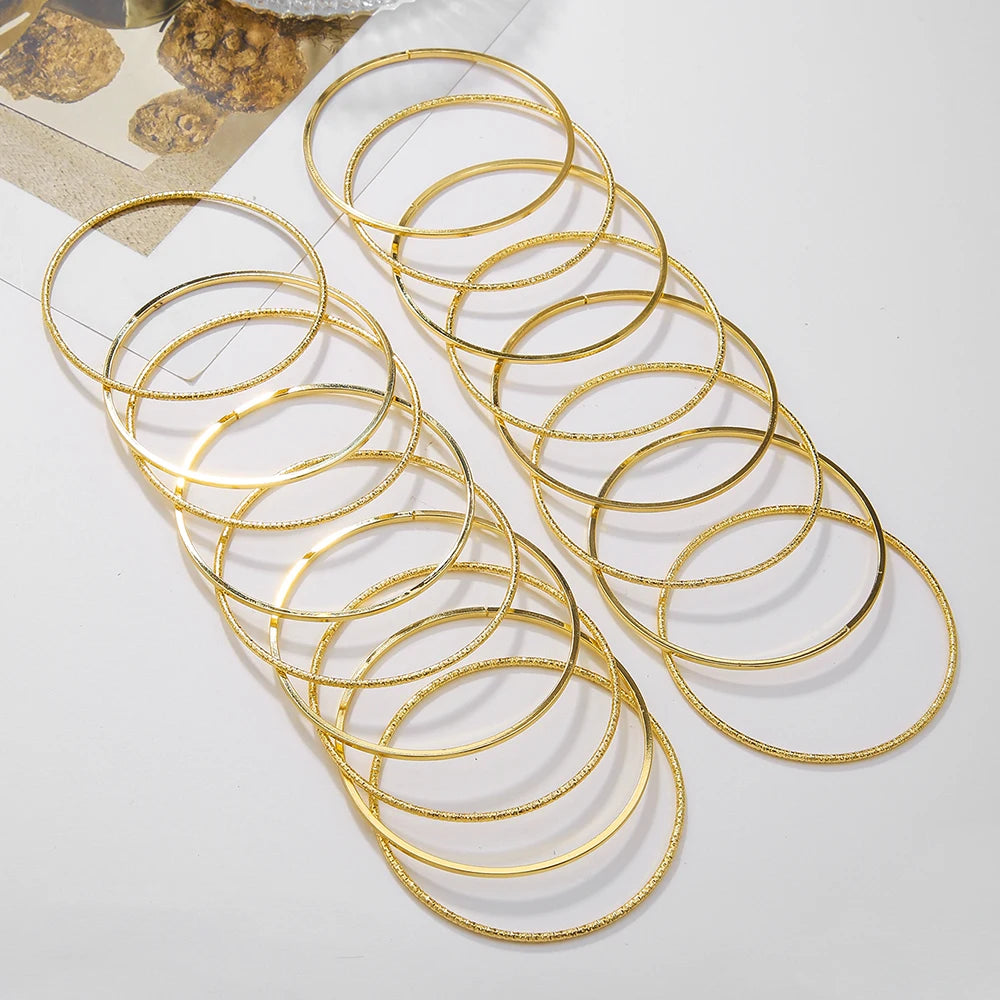 Trending Fashion Classic Frosted Ultra Simple Ring Bracelet Set Boho Chic Multi-Layer 17-Piece Alloy Bracelet Set for Women