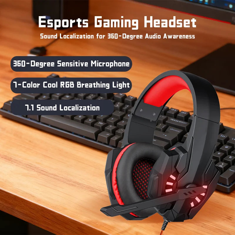 A7 Bass Gaming Headset with Mic Over-Ear Headphones Stereo Sound Gamer Video Game Noise Cancelling for PC Gaming Headset Esports