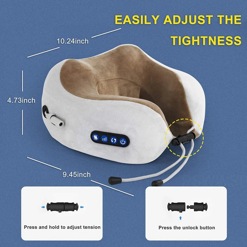 Electric U Shaped Massage Pillow Heated Neck Massager Memory Foam Soft Sleeping Travel Airplane Pillow Cervical Health Care Tool