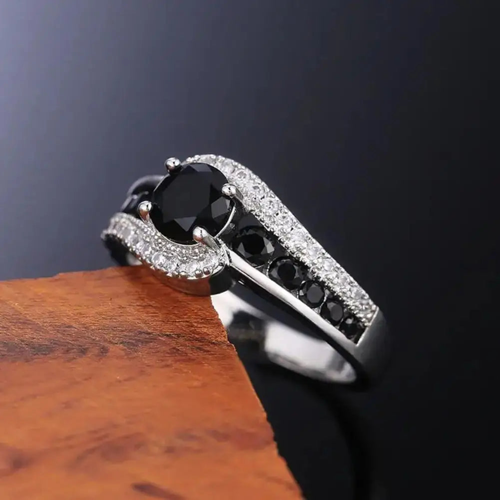 Cubic Zirconia Finger Ring Wedding Black Transparent Irregular Geometry Finger Band Polished Party Couple's Ring Jewelry gift