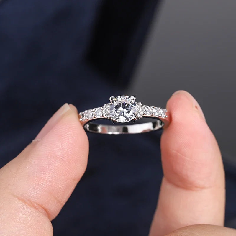 925 Silver Plated Ring for Women Classic Shiny Zircon Ring Fashion Silver Jewelry Anniversary Gift Engagement Ring