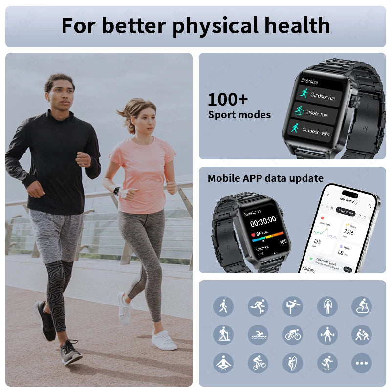LIGE New 1.85inch HD Full Touch Screen Smart Watch Men Outdoor 100+ Sports Fitness Health Monitoring Smartwatch for Android iOS