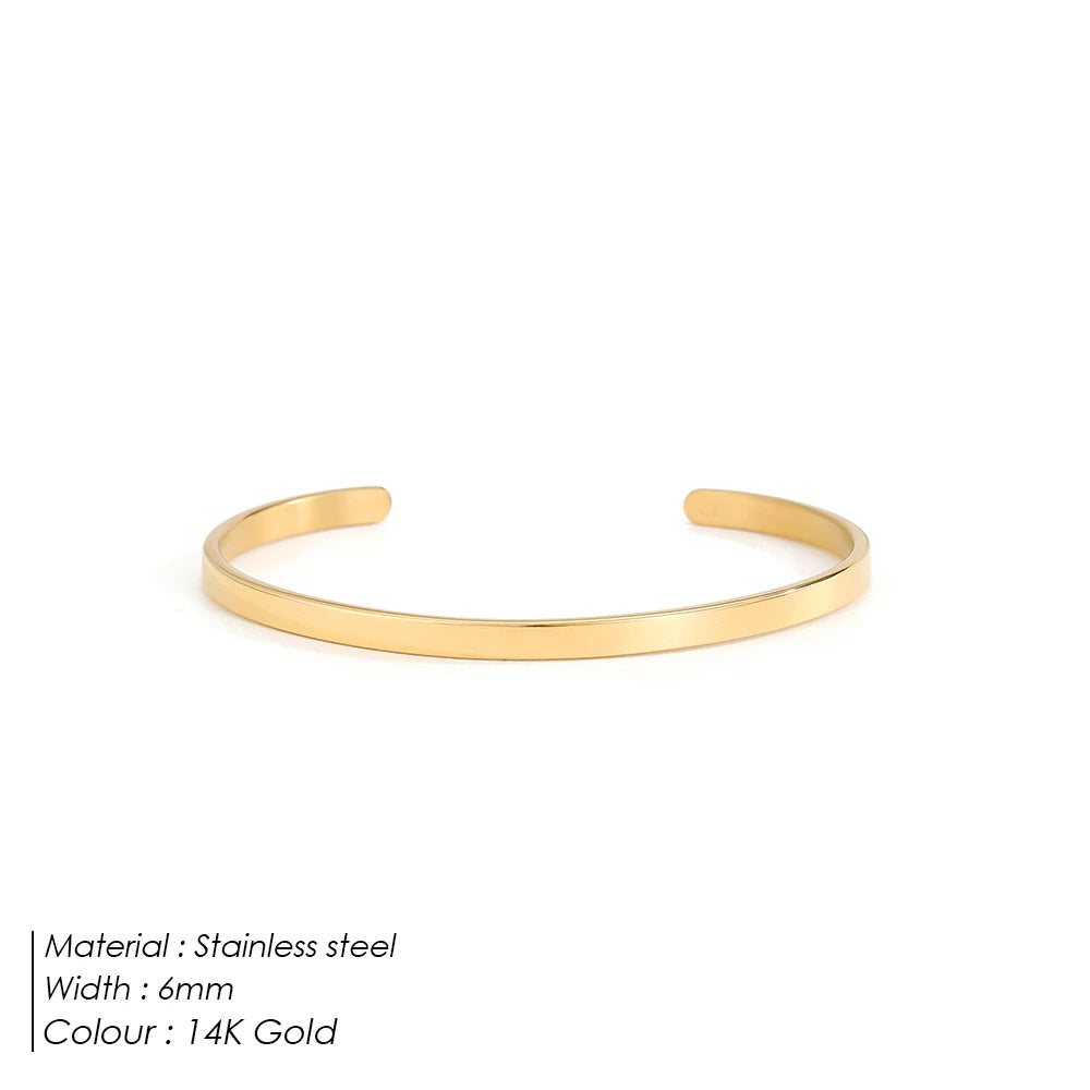 eManco 4MM 6MM Stainless Steel Gold-Plated Bracelets Simple Open Bangles Couple Accessories Gift Factory Direct