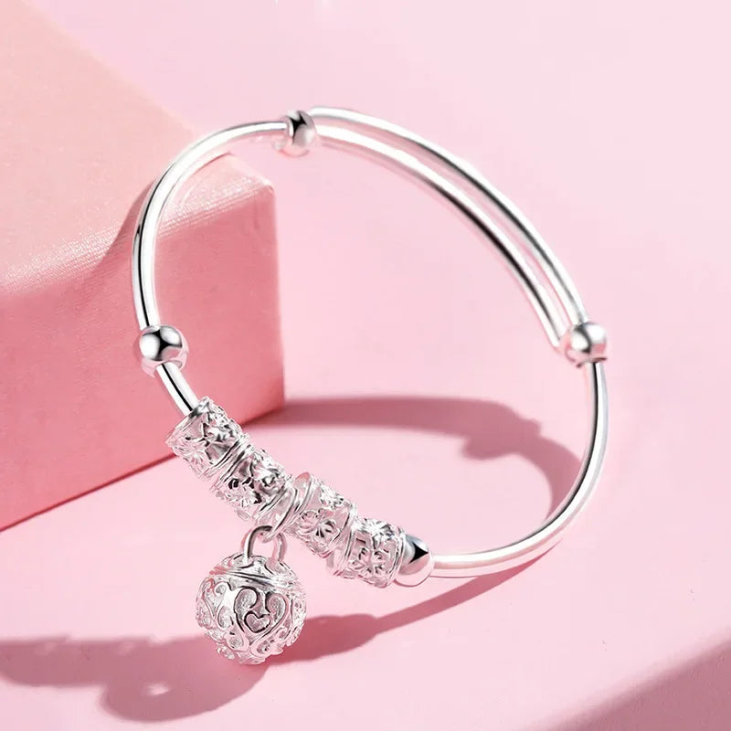925 Sterling Silver Bracelets Woman Dreamcatcher Tassel Feather Round Bead Adjustable Charm Bracelet for Women Party Jewelry