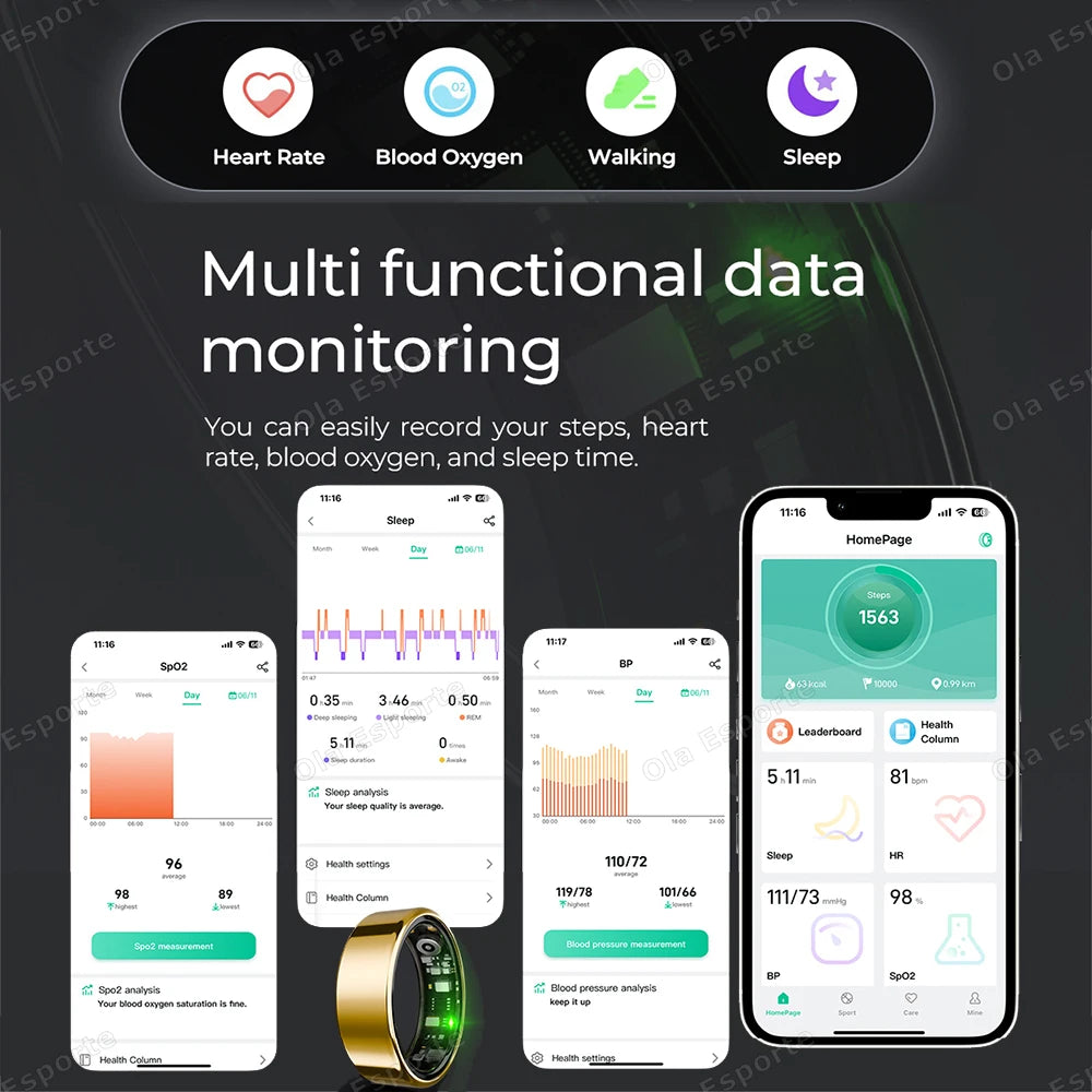 Smart Ring For Men Women Camera Control Heart Rate Blood Oxygen Monitor Smartring IP68 & 5ATM Waterproof Multi-sport Mode Ring
