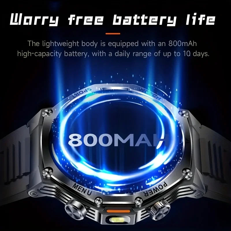 2025 New 1.9inch Men Smart Watch Flashlight Outdoors Sports Fitness Tracker 800mah Large Battery IPX8 Waterproof LED Smartwatch