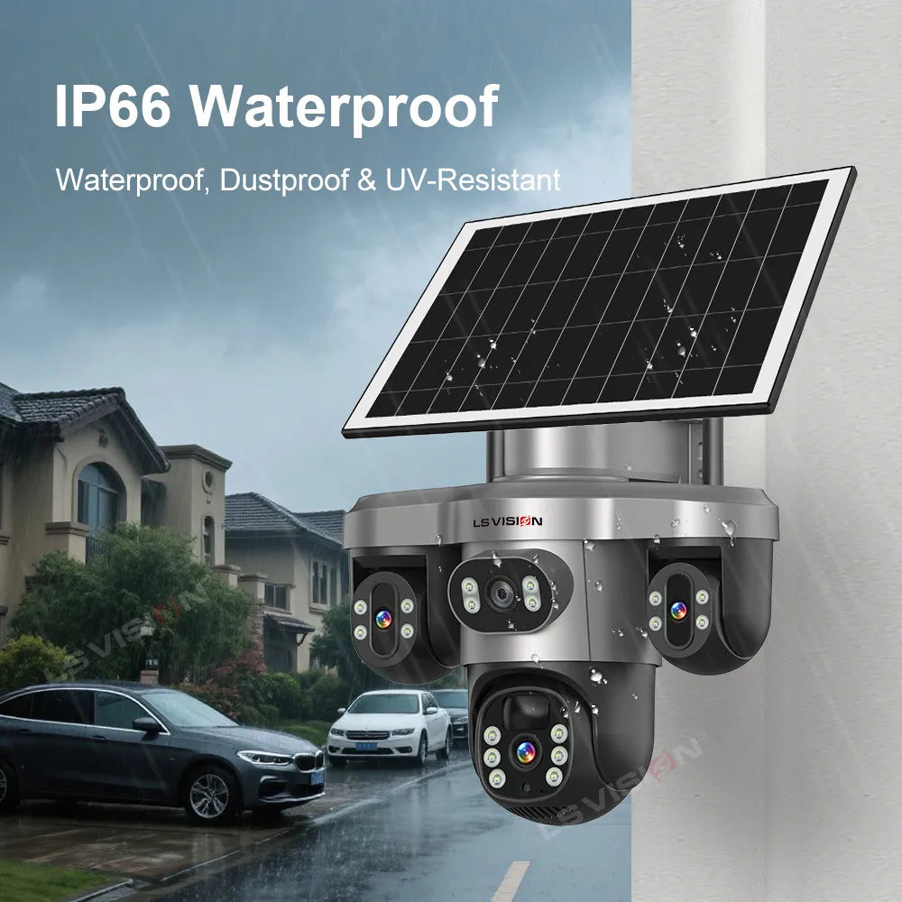 LS VISION 15MP Three PTZ&Screen 4G Solar Camera WIFI Wireless CCTV 10X Zoom Auto Tracking Wifi Security V380 Pro Outdoor Cameras