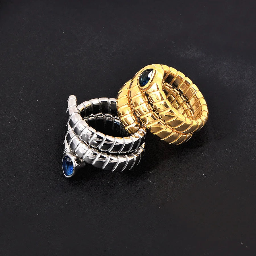 Tubogas Blue Stone Ring for Women Gold Plated Stainless Steel Wrap Cuff Ring