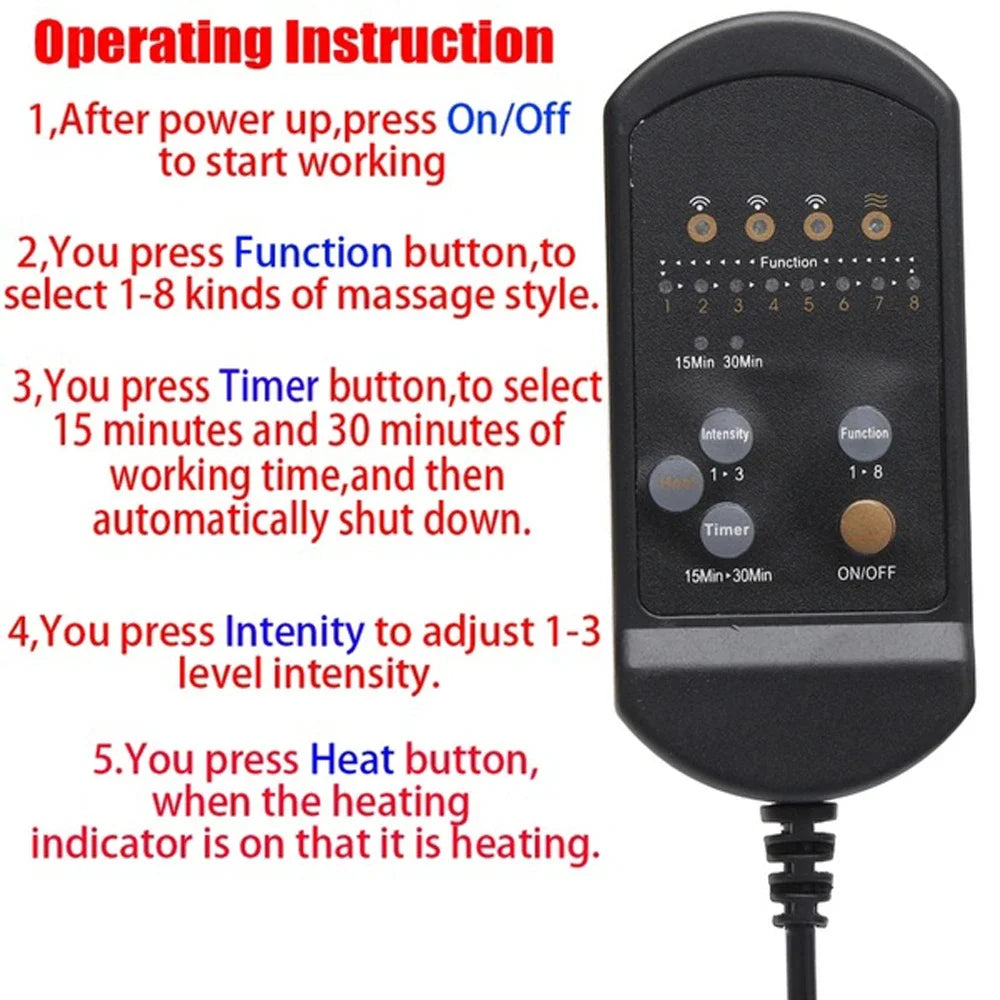 NEW Car Chair Body Massage Heat Mat Car Seat Cover Cushion Neck Pain Lumbar Support Pad Back Massager With Remote Controls