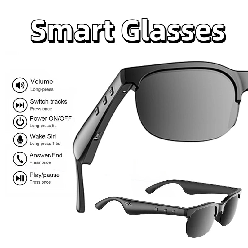 Smart Glasses AI Wireless Glasses With Wireless Speakers HD Call Bluetooth Music Earphones Sports Glasses Black Sunglasses