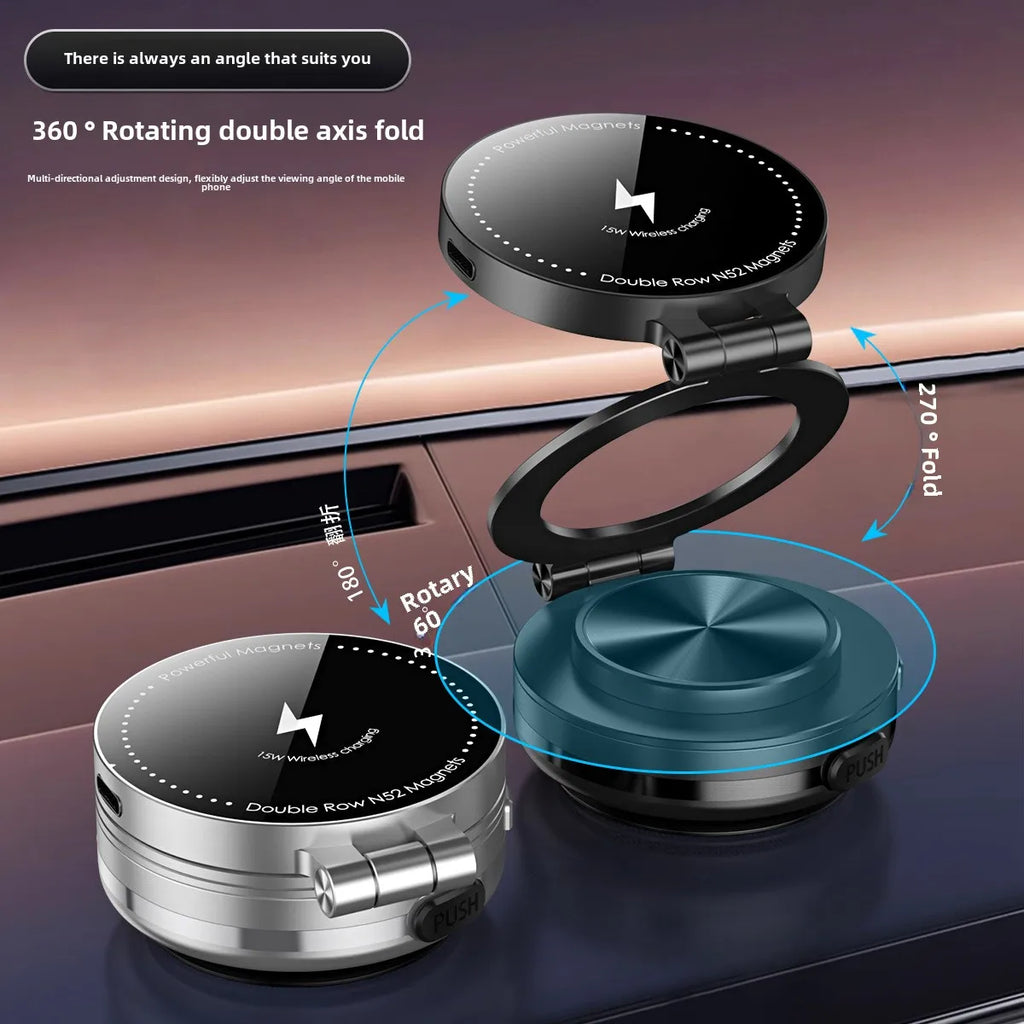 15W Wireless Charger  Double Sides Phone Holder Magnetic Vacuum Adsorption Bracket Foldable GPS Stand Electric Sucker Cup Suppor