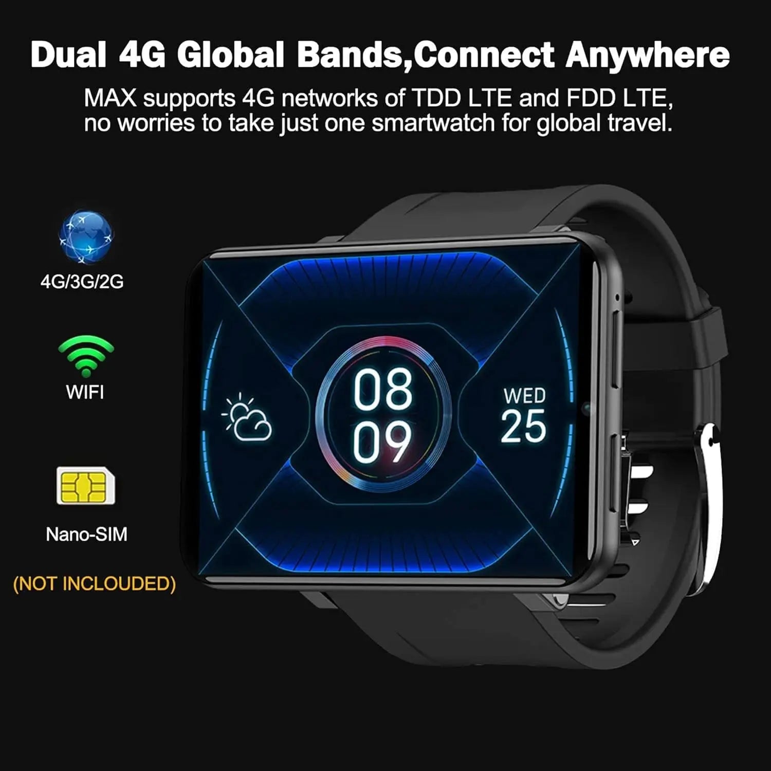DM100 4G LTE Smart Watch 3GB RAM 32GB ROM 5MP Camera IPS 2700mah Battery 2.86 inch Screen Fitness Sports Sim Card Smartwatch Men