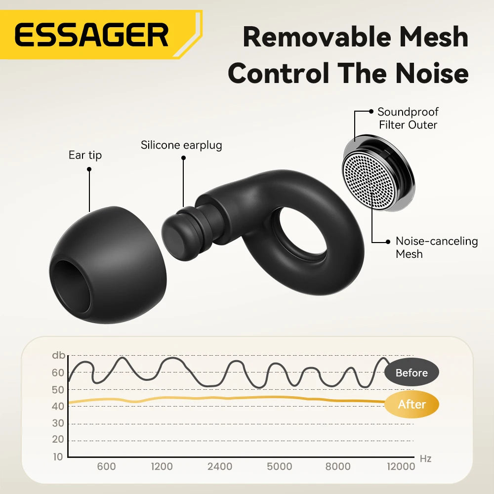ESSAGER Noise Cancelling Ear Plugs for Sleeping Soft Silicone Sleep Earplugs Noise Reduction Earbuds for Sleep Work Study Travel