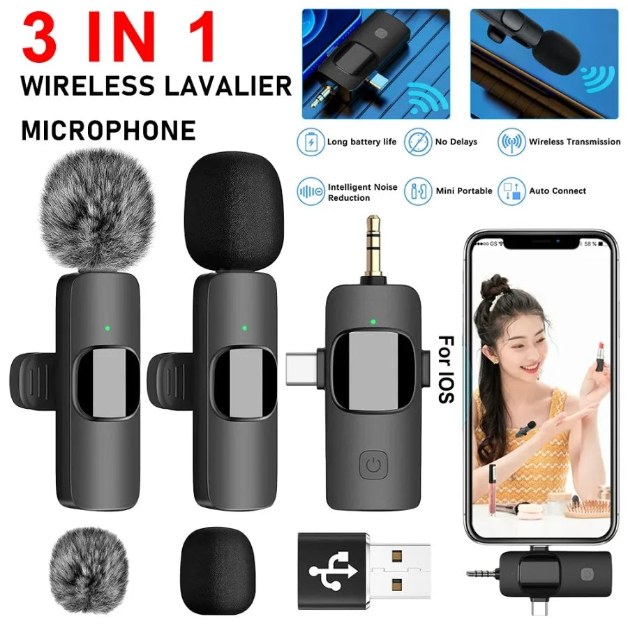 Wireless Microphone for iPhone Android Microphone Live Streaming Interviews mini Mic with Noise Reduction Audio Video Recording
