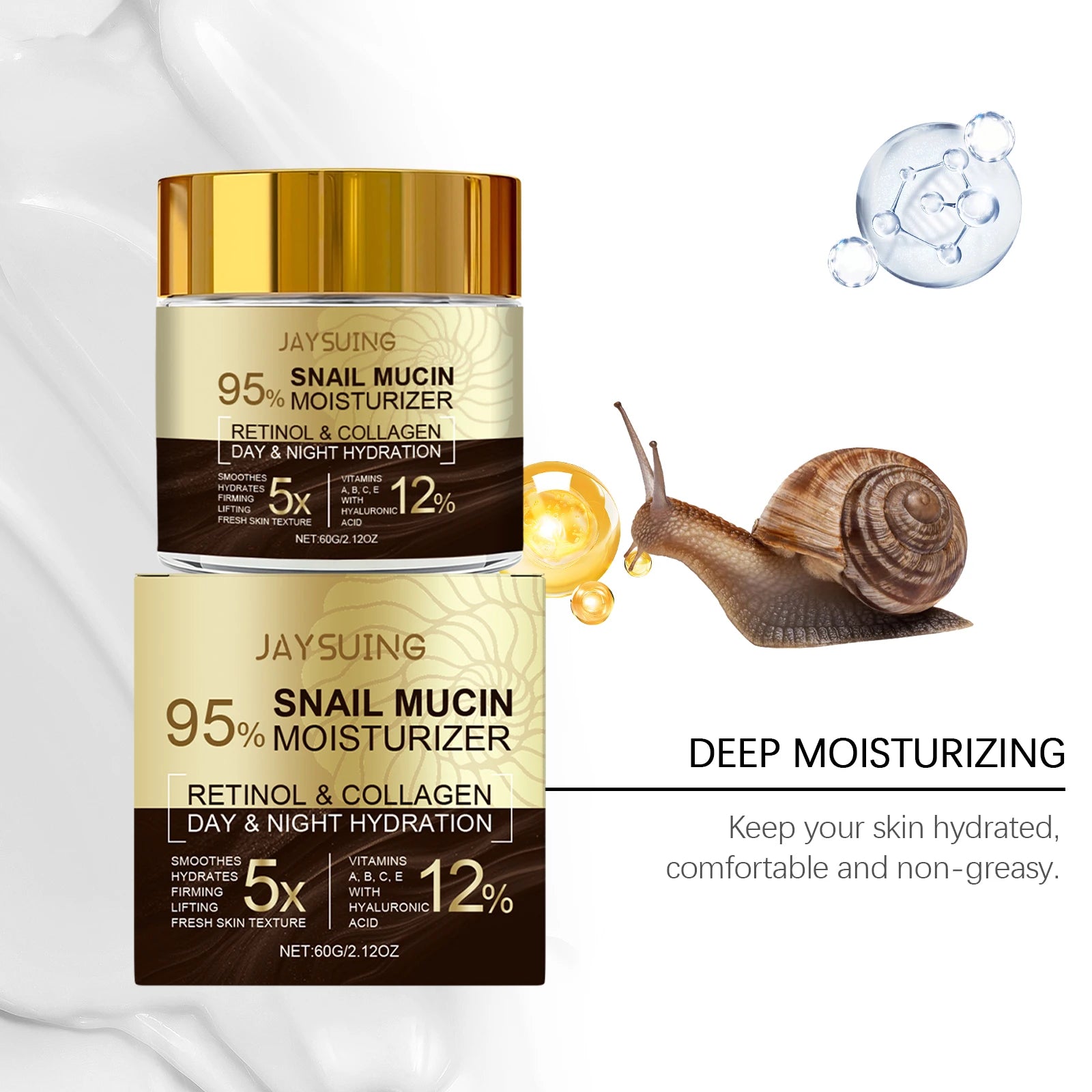 95% Snail Mucin Moisturizer Collagen Rejuvenating Anti Aging Wrinkles Firm Lift Brighten Retinol Hyaluronic Acid Day Night Cream
