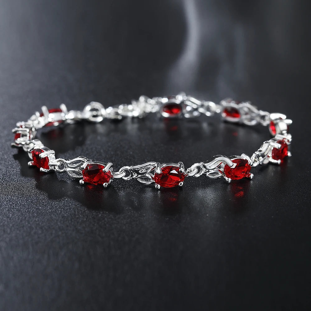New Luxury red crystal 925 sterling silver Bracelet for woman fashion brands noble jewelry party wedding accessories gifts