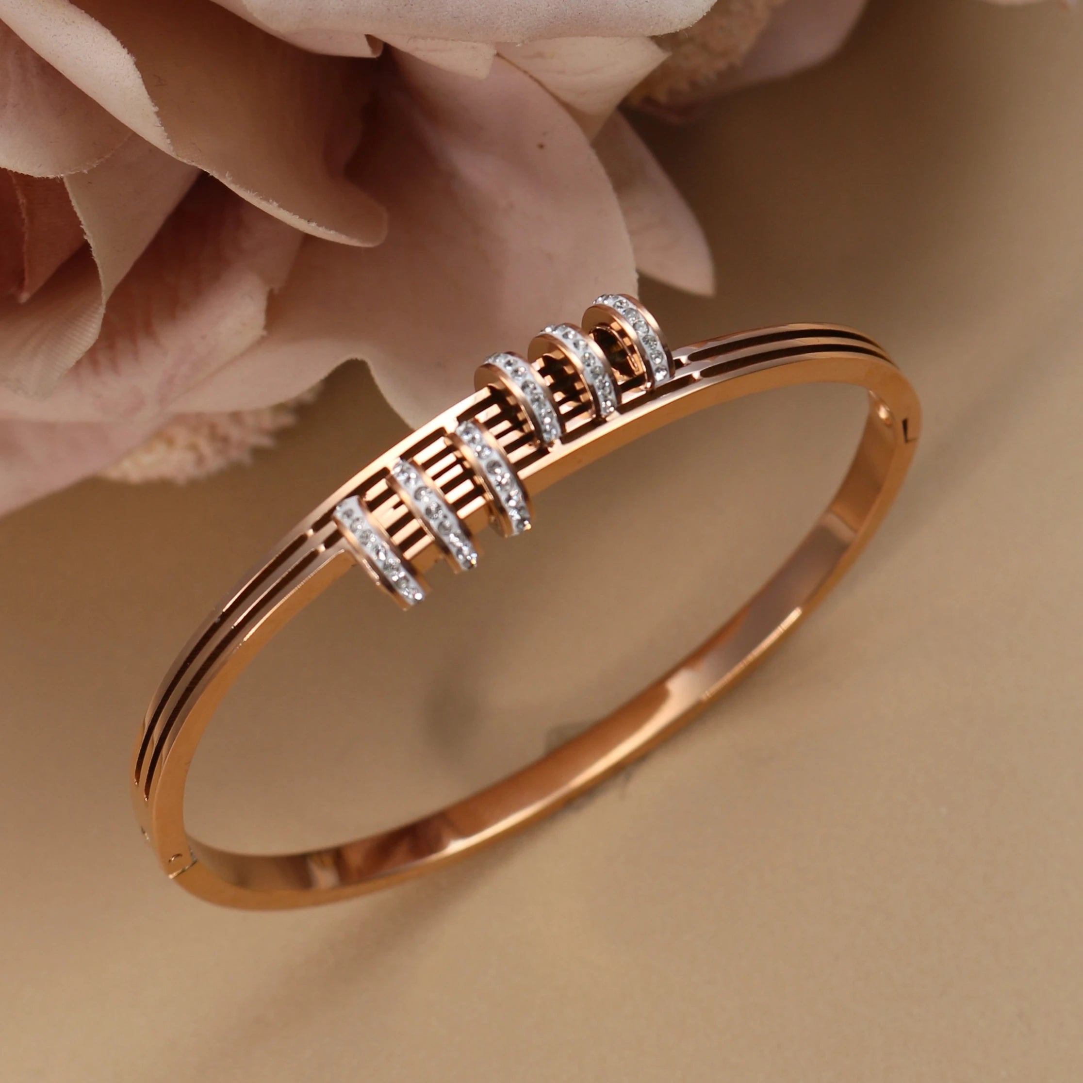 XB-133 New Stainless Steel Jewelry Crystal Bracelets Half Face Hollow Design Bangle For Women's Love Gifts Wholesale