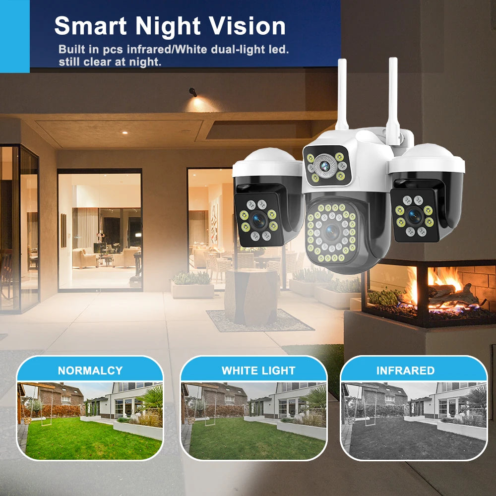 Three Screen WIFI IP Camera Outdoor 8K 15MP Three Lens PTZ Cam Ai Human Detection IP66 Waterproof Onvif CCTV Security Cam Yoosee
