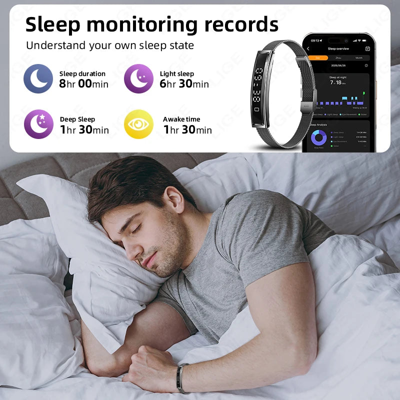 LIGE Smart Bracelet Sport Fitness Tracker Heart Rate Blood Oxygen Sleep Stress HRV Monitor Watches Step Counting Smartwatch Band