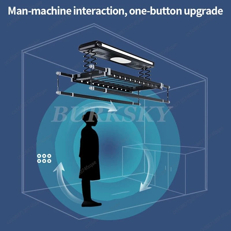 Smart Electric 70W DC Motor Foldable Clothes Drying Rack LED Lighting Air Drying Sterilization Indoor Clothes Drying Rack