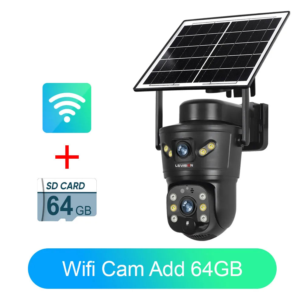 LS VISION 4G /WIFI Outdoor Solar Camera 8MP Dual Lens PIR Sim Card built in Night Vision Waterproof Security Camara Battery CCTV