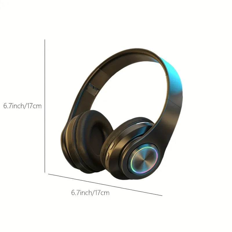 Wireless Over Ear Headphones - Active Noise Canceling, Deep Bass, LED Light, Portable Folding Design for Music, Sports & Games