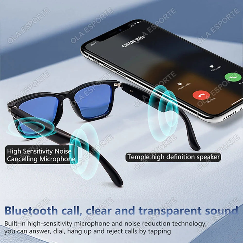 Hot GS05 Smart Glasses For Men 2 in 1 UV Protection Portable Polarized Anti-blue light Black Frame White Lenses Music Sunglasses