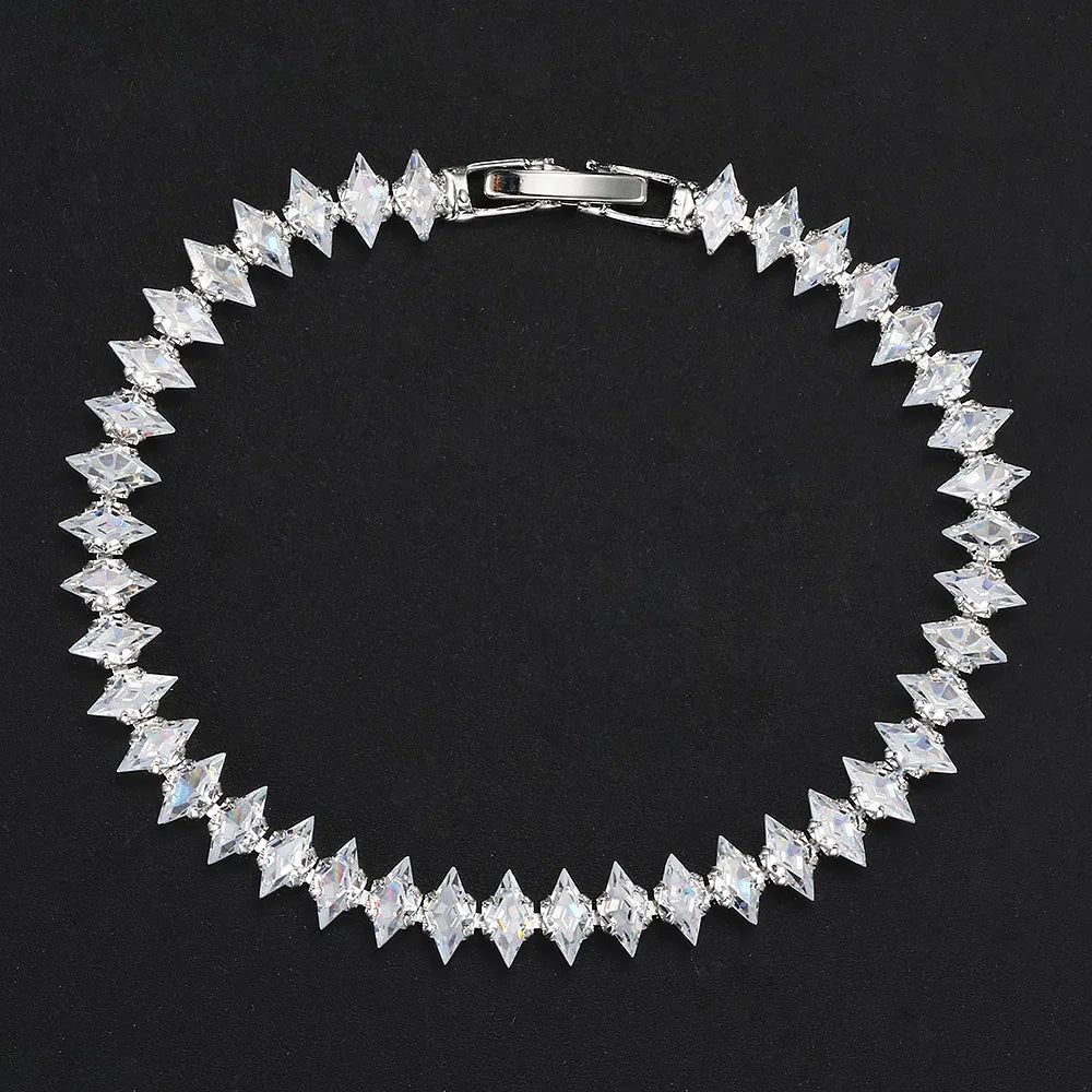 Luxury Dainty Tennis Bracelet for Women Silver Color Sparkling Cubic Zircon Stackable Hand Chain Crystal Wedding Jewelry H085