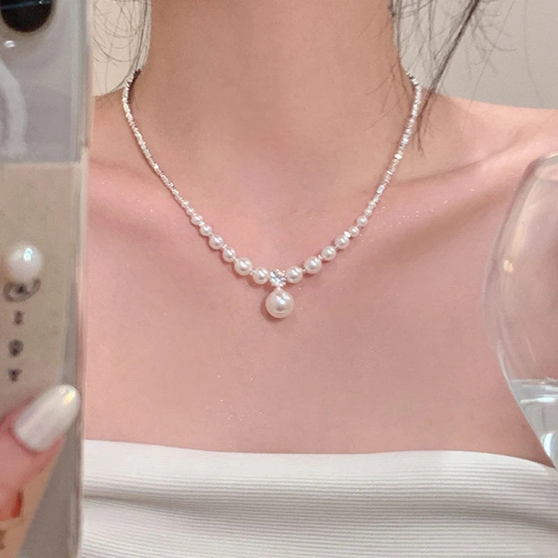 Fashion Advanced Sense Pearls Necklace For Women Girls Simple Pearl Pendant Clavicle Chain Party Jewelry Accessories Gifts
