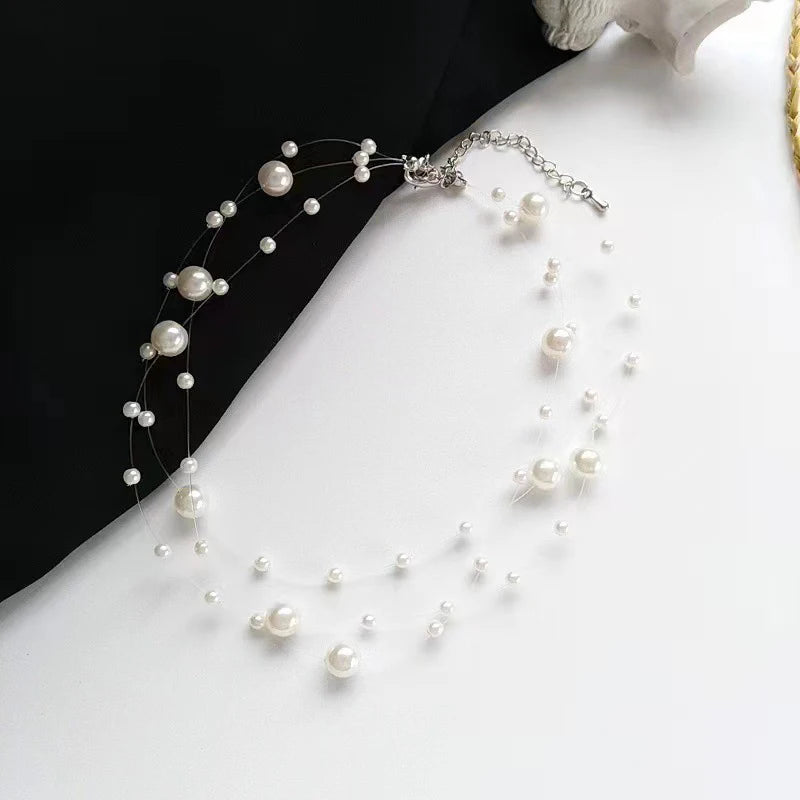 French Style Light Luxury Elegant Niche Design Pearl Multi-layer Pendant Necklace Fashion Women Sweet Jewelry Accessories Gift