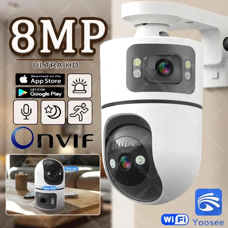 YOOSEE 8MP Indoor Smart WiFi IP Camera Dual Lens Screen Motion Detection Auto Track Two-Way Audio Onvif PTZ Security Camera CCTV