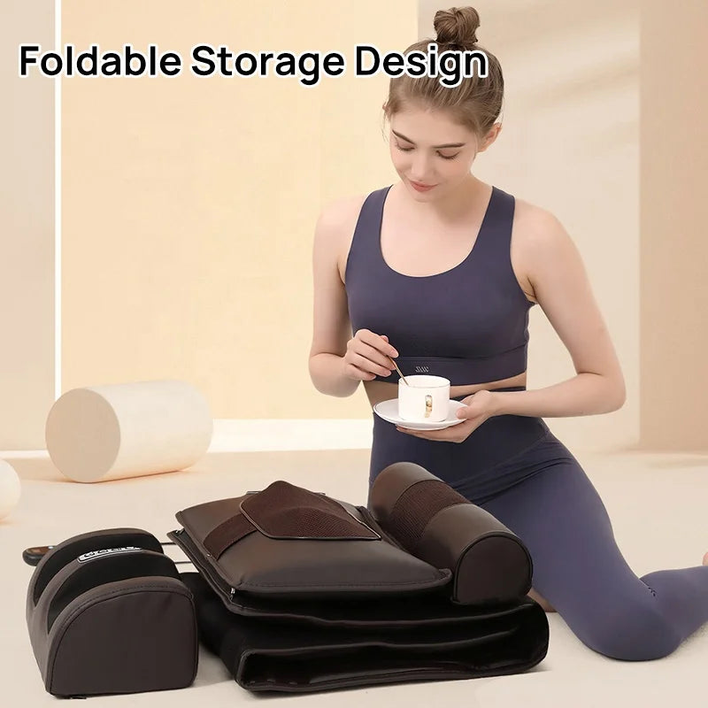 Foldable Full Body Massage Mat with Heat, Kneading/Vibration Electric Massage Mattress with Detachable Neck Massage Headrest