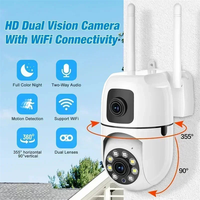 8MP WIFI Surveillance Camera Dual Lens Dual Screen 8X Digital Zoom IP Cameras Wireless Outdoor Auto Tracking Night Vision CCTV