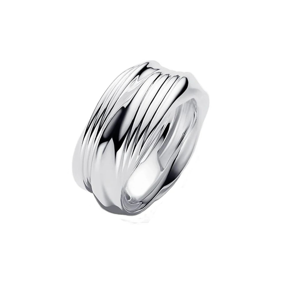European and American Fashion 925 Sterling Silver Ripple Twisted Double Ring&Unlimited&Wide Face French Ring Couple Style Jewelr
